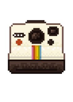 an old school pixel art style toaster with a rainbow on the front and black eyes