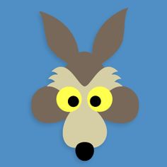 an animal's head with yellow eyes and brown ears on a blue background is cut out from paper