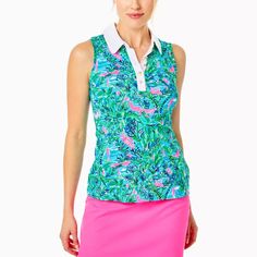 Lilly Pulitzer Golf Polo, Adorable Gold Golf Buttons Runs Big Still Available In Their Website For Full Price Tags Removed But Never Worn Pink Tops For Summer Golf, Gingham Jacket, Nike Acg Jacket, Ruffle Tank Top, Bow Detail Dress, Denim Maxi Skirt, Red Blazer, Blue Tank Top, Price Tags