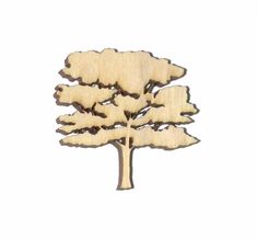 a wooden cutout of a tree on a white background