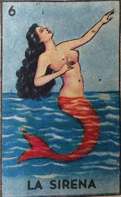 a tarot card with a mermaid in the middle of it and an image of a woman on top