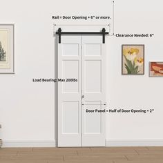 an open door is shown with measurements for the doors and frame options to fit it