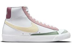 Nike Blazer Mid 77 Pink, Nike Blazer Mid 77 White, Nike Converse, Trendy Shoes Sneakers, Yellow Sneakers, Yellow Nikes, Nike Blazer Mid 77, Nike Blazer Mid, Pink Green Yellow