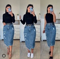 Modest Summer Outfits Pentecostal, Ladies Fashion 2024, Jean Skirt Outfits Summer, Denim Skirt Outfit Ideas, Pentecostal Outfits, Modesty Outfits, Dressy Casual Outfits, Effortlessly Chic Outfits