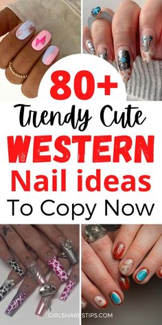 Saddle up and get ready to ride into style with our selection of 80+ Western and Country nail designs! Whether you're two-stepping at a barn dance or just channeling some country vibes, these nail art ideas will have you feeling like a true cowgirl. | boho Western nails | simple Western nails | cow print nails | cowgirl nails | punchy Western nails | punchy nails designs | spring summer nails | country concert nails | Nashville nails | summer concert nails | cowgirl nails designs | cowgirl nails western | Country chic nails | Rustic nail designs | Rodeo nails | Desert nails | Cactus nails | Sunset nails | western nails country | western nails short | western nails almond | western nails pink | cowboy nails western | western rodeo nails | western nails neutral | 	cute easy western nails Easy Western Nails, Western Nails Simple, Cowgirl Nails Designs, Western Nails Country, Punchy Nails Designs, Boho Western Nails