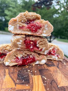 three strawberry shortbreads stacked on top of each other