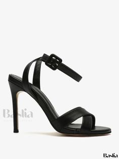 Baslia - Chic Black Open-Toe Heeled Sandals with Buckle Detail and Stiletto Heels Black Strap High Heel Sandals, Black High Heel Sandals With Strap, Strappy Sandals With Heel Strap For Night Out, Strappy Heels With Buckle Closure For Party, Black Sandals With Pointed Toe And Strap, Black Slingback Sandals With Buckle Closure For Party, Black Slingback Sandals With Buckle For Party, Evening Heels With Single Strap And Open Heel, Ankle Strap Sandals For Night Out