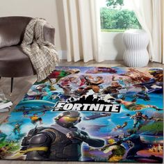 a rug with the words fortnite on it