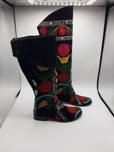 Handembroidery genuine leather custom made boots #overkneeboots #suzaniboots #ridingboots Embroidered Leather Knee-high Boots, Bohemian Knee-high Boots For Festivals, Traditional Embroidered Boots For Fall, Traditional Embroidered Fall Boots, Traditional Embroidered Boots For Festival, Traditional Embroidered Festival Boots, Traditional Boots For Festival, Traditional Handmade Leather Boots, Traditional Fitted Boots For Festival