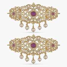 Samyukta Nakshatra CZ Armlets Blouse Works, Hair Brooch, Gold Alloys, Latest Jewellery, Stone Design, Bridal Set, Cz Stone, Bridal Sets, Jewelry Designs