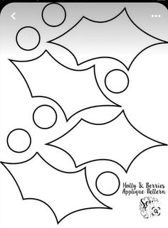 the holly and berries applique pattern is shown in black on a white background