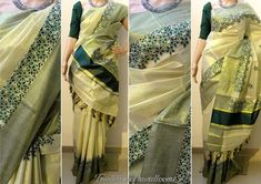 Kerala Golden or Silver Tissue Kunjalam Set Saree with Karishma Silk Cotton Blouse Material Length : 6.25 Mtr - With 1 Mtr Blouse Material You can order Set Saree with Stitched Blouse or with Blouse Material only (Non Stitched). If stitched blouse need, we will provide you measurement chart at the time of placing the order. As per the measurement given by the buyer, we will stitch the blouse with separate lining material. It will take minimum 7 days for dispatch. You have Two options for purchas Tissue Set Saree Kerala, Pista Green Traditional Wear With Cutdana For Celebrations, Green Handloom Traditional Wear For Celebration, Green Tissue Silk Traditional Wear For Celebration, Green Handloom Blouse Piece For Celebration, Set Saree Kerala, Set Saree, Blouse Material, Beautiful Saree