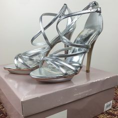 Bakers Shoes Jodi Silver High Heel Sandals New In Original Box Color: Silver Style: 3018 Size: 6m 4.5 Inch Heel Please View Photos Beige Wedge Sandals, Silver High Heel, Beige Wedges, Ankle Strap Sandals Flat, Pink Flip Flops, Silver High Heels, Miller Sandal, Shoes Silver, Floral Sandals