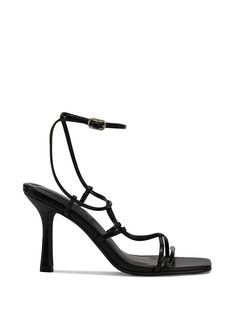 side  view of black strappy heeled open toe sandals with a square toe and lace up straps Shoes Boots Combat, Clogs Heels, Sandal Platform, How To Stretch Boots, Stiletto Sandals, Fur Boots, Sandals For Sale, Toe Designs, Platform Sneakers