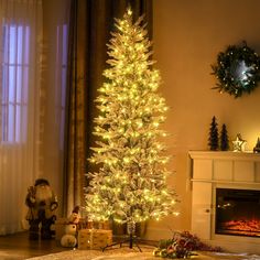 a christmas tree is lit up in the living room