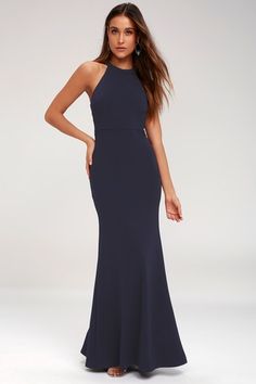 Joella Navy Blue Lace Halter Maxi Dress Navy Blue Maxi Dress, Purple Maxi Dress, Affordable Bridesmaid Dresses, Formal Dresses Gowns, Cute Prom Dresses, Beautiful Prom Dresses, Bridesmaid Dresses Online, Halter Maxi Dress, Halter Maxi