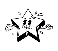 a black and white drawing of a star with one hand out to the side,