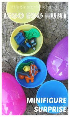 an easter egg hunt with plastic toys in it