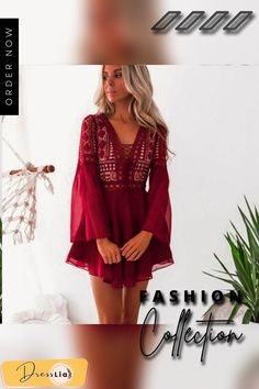 Spring Hollow Out White Women Dress Sexy Fashion V-neck Lace Up Mini Chiffon Flared Long Sleeves Crochet Lace Black Dress Lace Black Dress, White Women Dresses, Flare Long Sleeve, Lace Dress Black, Neck Lace, Women Dress, Crochet Lace, Women's Fashion Dresses