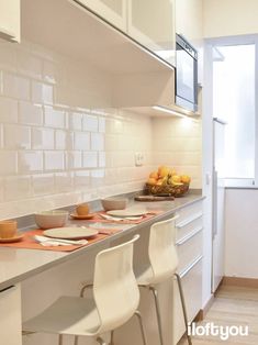 the kitchen counter is clean and ready to be used for breakfast or desserts,