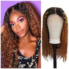 14inch Ombre Brown Deep Wave Human Hair Wigs 1bt30 Medium Brown 150% Density Curly 13x1 T Part Lace Front Baby Hair Pre Plucked Glueless Remy Brazilian Human Hair Wigs Can Be Straightened And Curled Lace Size: 13x4x1 T Part Lace Front Wigs Cap Size: Normal Cap Size(22.5" Circumference Size), Adjustable Straps Shedding Free, Tangle Free. Soft & Silky Hair Can Be Restyled, Permed, Durable, Reusable 150 ,Even Human Hair Will Be Burned If The Temperature Is Too High. Bobbi Boss Wigs, Beige Blonde Balayage, Soft Silky Hair, Long Blonde Wig, Luxy Hair Extensions, Deep Wave Human Hair, Frosted Hair, Raquel Welch Wigs, Human Hair Wigs Blonde