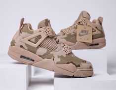 This Aleali May x Air Jordan 4 features a ripstop nylon upper fully covered in a Brown and Green camouflage print to give off a military theme. Other details includes suede midsoles and heel tabs along with a Purple quilted insole stamped with May’s A logo. Rounding out the design is a removable velcro ??Jumpman Compass?? patch replacing the standard Flight branding on the tongues. ? Jordan 1 Milan, Air Jordan 1 Dior, Jordan 1 Dior, Air Jordan 1 Fearless, Jordan 1 Fearless, Aleali May, Jordan 1 Blue, Original Air Jordans, Jordan 1 Black