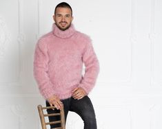 Stylish men's mohair sweaters Pink Mohair sweater T640M image 0 Pull Angora, Soft Wool Sweater, Mohair Sweaters, Fuzzy Mohair Sweater, Big Knits, Hot Sweater, Sweater Turtleneck, Pullover Sweater Men, Fluffy Sweater