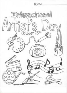 an advertisement for the international artist's day with musical instruments and music notes on it