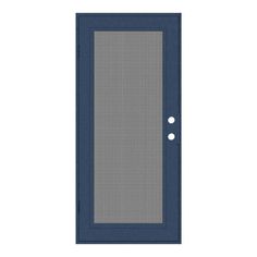 a blue door with two white dots on the side and one black dot at the top