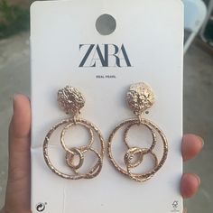 Gold Tone Zara Earrings Post Back Authentic Dangle With Hoops Chic Zara Drop Earrings, Zara Metal Dangle Jewelry, Elegant Metal Earrings By Zara, Zara Metal Drop Earrings, Chic Zara Earrings For Gift, Zara Gold Drop Earrings, Zara Metal Earrings As A Gift, Zara Metal Earrings For Gift, Zara Earrings