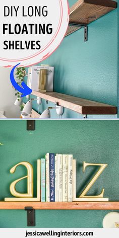 diy long floating shelves with the text how to make floating shelves