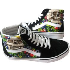 Vans Men's Sk8-Hi Fruit Skull Skeleton Black White Striped Shoes Sizes Nib. (U.S.) Brand New In The Box. (U.S.) Vans Sk8-Hi "Fruit Skull" Black/ White Canvas And Suede Shoes. Brand New With The Original Box These Shoes Are Super Comfortable With Amazing Vans Skeleton "Fruit Skull" Artwork. Vans Style # Vn0005u9ba2. These Shoes Are A Must Have For The Vans Fan & Perfect For Wearing All Year Round. As Always We Guarantee Authenticity. Please Email Us With Any Questions And Visit Our Store For More Skull Print Lace-up Sneakers For Streetwear, Streetwear Lace-up Sneakers With Skull Print, Streetwear Skull Print Lace-up Sneakers, Rare Vans, Black White Canvas, Old Skool Black, Striped Shoes, Floral Sneakers, Vans Black And White