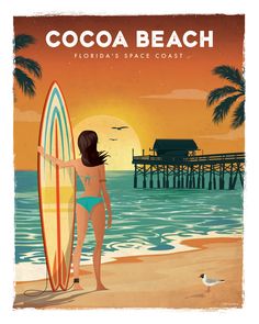 Download this free art print celebrating Cocoa Beach! Florida Poster, Cocoa Beach Florida, Florida Art, Free Art Print, Launch Pad, Beach Posters, Space Poster, Cocoa Beach, Free Art Prints