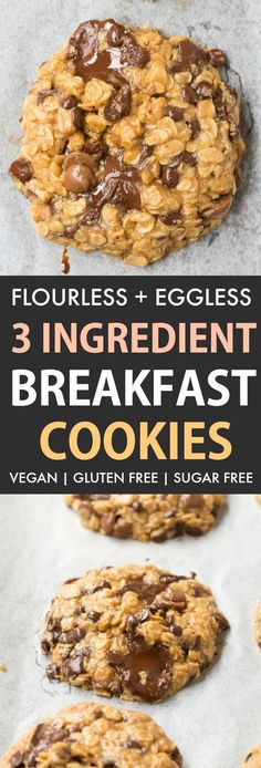 three ingredient breakfast cookies with chocolate chips and oats