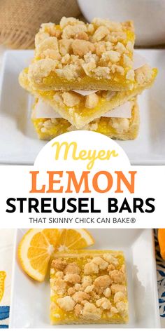 lemon streusel bars stacked on top of each other with the title overlay