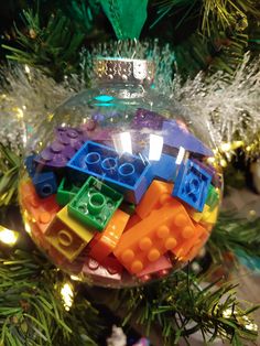 a christmas ornament with legos on it