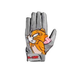 an orange and white cat glove with the words,'angry kitty'on it