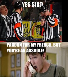 two men are talking on their cell phones and one is wearing a referee's uniform