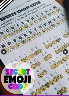 the secret emoji code worksheet is open and ready to be used