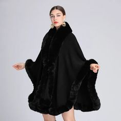 Female Fashion Cardigan Shawl Cloak Loose Long CoatsHigh quality imitation rabbit fur, feels the same as the real thingFree Size:length:80cm,Bust:220cm,Sleeve:60cmWeigth About1.1kg Technology Collage, Fur Trimmed Cape, Poncho Coat, Fur Cape, Poncho Cardigan, Warm Cardigan, Poncho Shawl, Cashmere Poncho, Knitted Cape