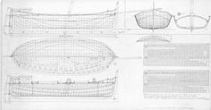 the plans for a wooden boat are shown in black and white, with blueprints