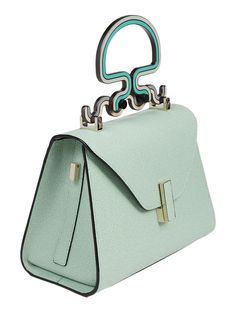 Mini Iside handbag from VALEXTRA in limited edition, personalized with Tessabit 70 years logo and available in 4 colors. Designed by Bethan Laura Wood, made in Italy, 100% leather, aqua green color, geometric top handle, buckle closure, inside pocket with Tessabit 70 years logo, adjustable and removable shoulder strap. This item is in size UNI and the color is Green Designer Flap Shoulder Bag With Handles, High-end Green Shoulder Bag With Detachable Handle, High-end Green Satchel With Detachable Handle, High-end Green Top Handle Satchel, Designer Green Satchel With Detachable Handle, Designer Green Bag With Handle Drop, Luxury Rectangular Flap Bag With Handles, Luxury Green Handheld Box Bag, Luxury Green Satchel Flap Bag