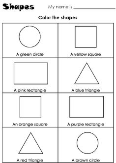 shapes worksheet for kids to practice their handwriting and writing skills, including color the shapes