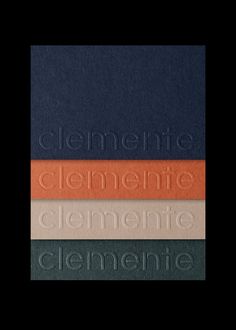 four different colors of paper with the words clemente