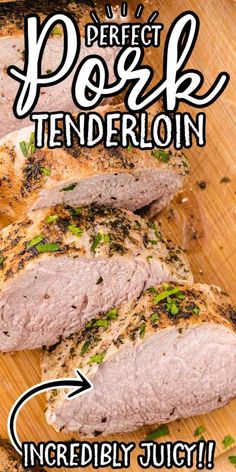 the pork tenderloin is sliced and ready to be served