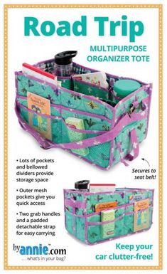 an advertisement for road trip organizer tote