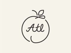 an apple with the word ate written in cursive writing on it's side