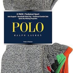 Mesh Pull On Closure Machine Wash 6-Pack Half Cushion Comfort For A Soft Sole Moisture Management Throughout Fits Men's Shoe Size 6-12.5 Machine Washable. Imported Sporty Multicolor Winter Socks, Sporty Multicolor Socks For Winter, Ped Socks, Ralph Lauren Sneakers, Logo Knit, Men's Shoe, Vintage Polo Ralph Lauren, Liner Socks, Tube Socks