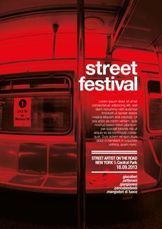 an advertisement for the street festival is shown in black and red, with text on it