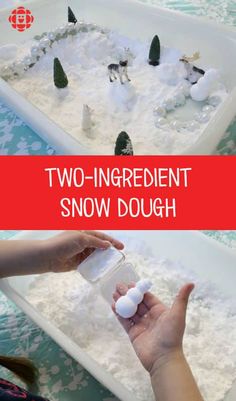 two ingredient snow dough recipe for kids to play with in the winter and christmas time